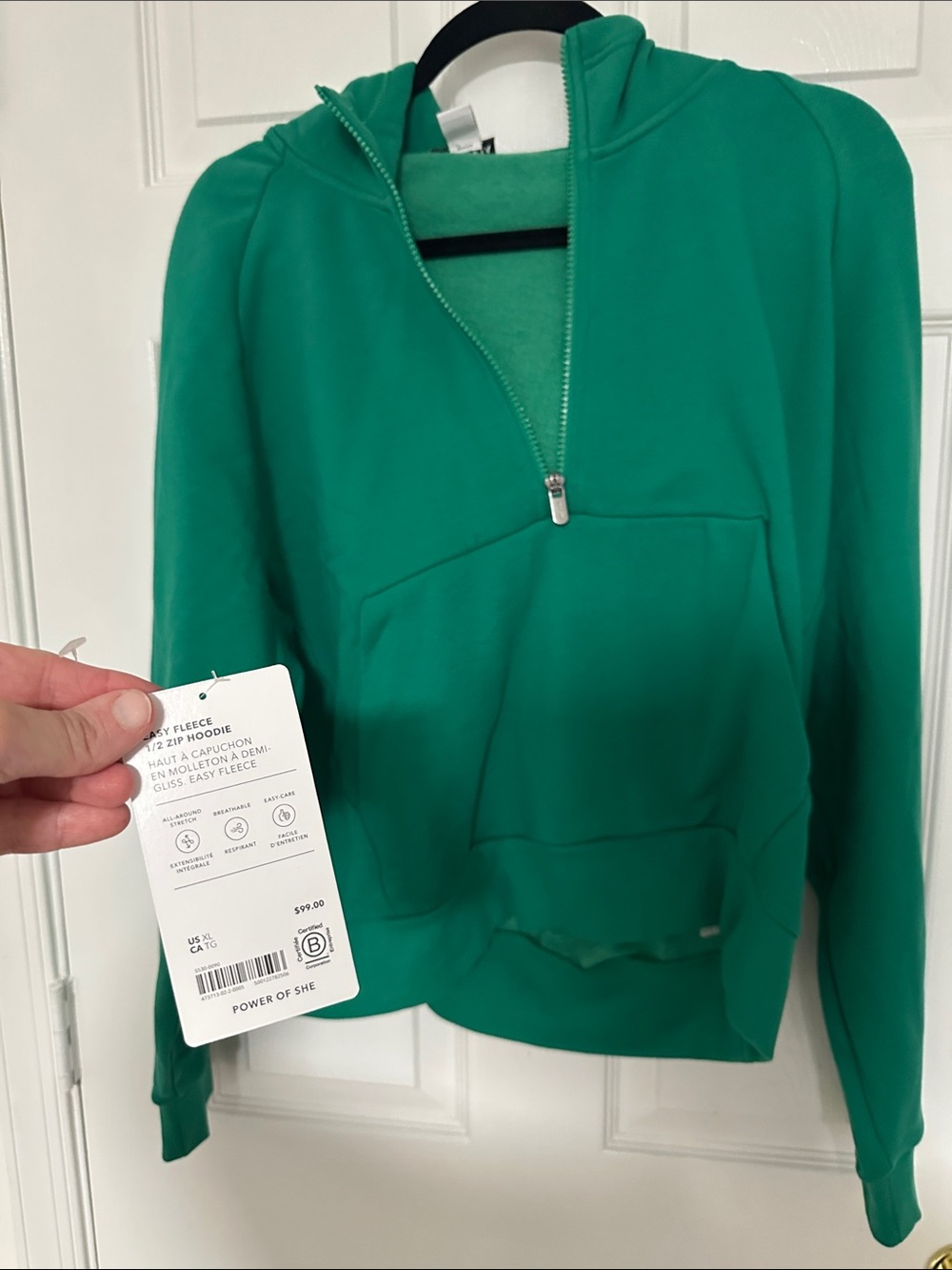 Athleta Easy Fleece 1/2 Zip Hoodie, Green, Size XL NWT